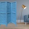 Blue Finish Wood Shutter 3 Panel Room Divider Screen