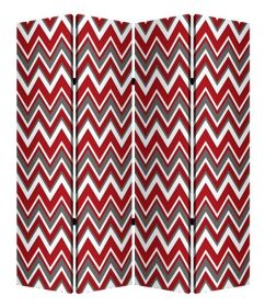84" X 84" Red And Gray Wood Canvas Screen