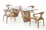 30" Walnut Wood And Glass Dining Table