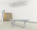79" Clear And Silver Glass And Stainless Steel Dining Table
