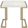24" Stainless And White Faux Marble End Table