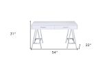 54" White and Silver Writing Desk With Two Drawers