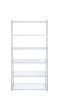 71" White and Silver Metal and Glass Five Tier Ladder Bookcase
