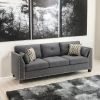 81" Charcoal Linen Sofa And Toss Pillows With Dark Brown Legs