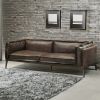 94" Chocolate Top Grain Leather Sofa With Dark Brown Legs
