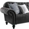 96" Dark Gray Velvet Sofa And Toss Pillows With Black Legs