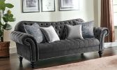 96" Dark Gray Velvet Sofa And Toss Pillows With Black Legs