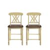 Set of Two Brown And Beige Solid Wood Counter Height Bar Chairs