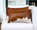Set of Two 12" X 20" Brown and White Cowhide Throw Pillow