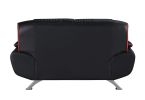 64" Black And Silver Faux Leather Love Seat