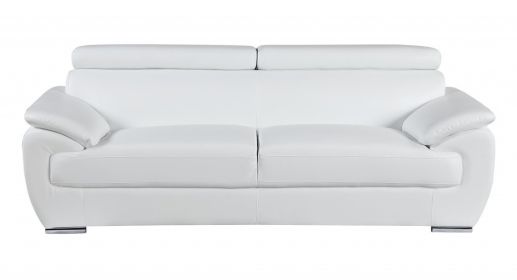 86" White And Silver Leather Sofa