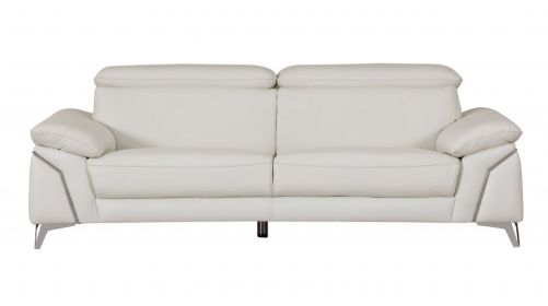 87" White And Silver Italian Leather Sofa