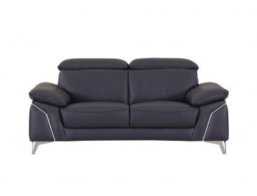 71" Navy Blue And Silver Genuine Leather Love Seat