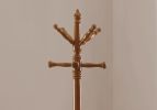Oak Finish Coat Rack With Triple Tiered Coat Stand