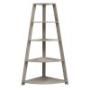 60" Taupe Wood Four Tier Corner Bookcase