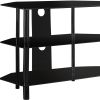 15.75" X 35.75" X 24" Black Metal Tempered Glass TV Stand