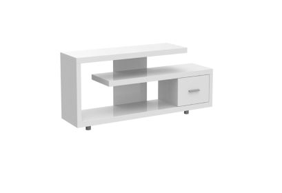 15.75" X 60" X 24" White Silver Particle Board Hollow Core Metal TV Stand With A Drawer