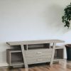 15.5" X 60" X 23.75" Dark Taupe Particle Board Hollow Core TV Stand With 2 Drawers