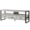 21.75" Grey Particle Board Hollow Core & Black Metal TV Stand With 3 Drawers