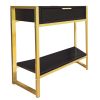 24" Gold And Dark Brown End Table With Drawer And Shelf