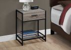 22" Black And Deep Taupe Glass End Table With Drawer And Shelf
