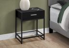 22" Black Glass End Table With Drawer And Shelf