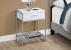 22" White Glass End Table With Drawer And Shelf