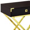 24" Gold And Dark Brown End Table With Drawer