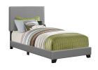 Solid Wood Twin Gray Upholstered Faux Leather Bed