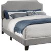 Gray Standard Bed Upholstered With Nailhead Trim And With Headboard