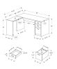 55" White Glass L Shape Computer Desk With Three Drawers