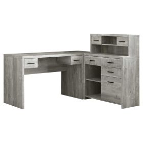 59" Gray L Shape Computer Desk With Eight Drawers