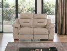67" Beige And Brown Faux Leather Manual Reclining Love Seat