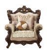 36" Beige And Brown Fabric Damask Tufted Chesterfield Chair