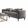 34" Gray Velvet Sofa And Toss Pillows With Brown Legs