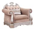 42" Cherry Blossom Pink And Gray Velvet Tufted Chesterfield Chair