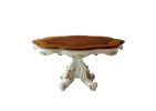 62" Brown And White Free Form Solid Wood Pedestal Base Dining Table