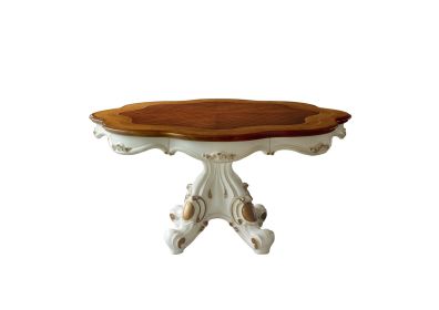 62" Brown And White Free Form Solid Wood Pedestal Base Dining Table