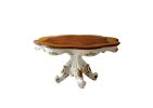 62" Brown And White Free Form Solid Wood Pedestal Base Dining Table