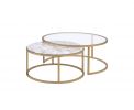 36" Clear And Gold Glass And Iron Round Nested Coffee Tables