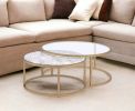 36" Clear And Gold Glass And Iron Round Nested Coffee Tables
