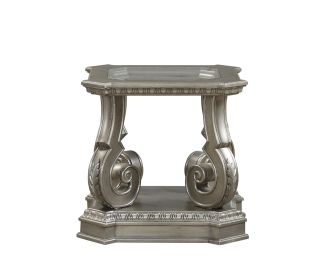 26" Antique Silver And Clear Glass End Table