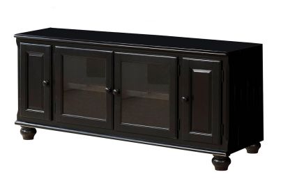19" X 58" X 26" Black Wood Glass Veneer (Melamine) TV Stand