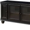 19" X 58" X 26" Black Wood Glass Veneer (Melamine) TV Stand
