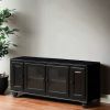19" X 58" X 26" Black Wood Glass Veneer (Melamine) TV Stand