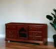 19" X 58" X 26" Cherry Wood Glass TV Stand