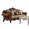 37" Oak Velvet Damask Sofa And Toss Pillows With Espresso Legs