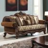 37" Oak Velvet Damask Sofa And Toss Pillows With Espresso Legs