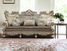 41" Champagne Cotton Blend Curved Floral Sofa And Toss Pillows