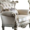 61" Ivory And Silver Polyester Blend Damask Chesterfield Loveseat